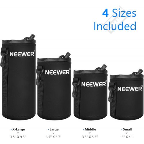 니워 Neewer 4X Lens Case Lens Pouch Bag with Thick Protective Neoprene for DSLR Camera Lens (Fit for Canon, Nikon, Sony, Olympus, Panasonic) Includes: Small, Medium, Large, XL Size