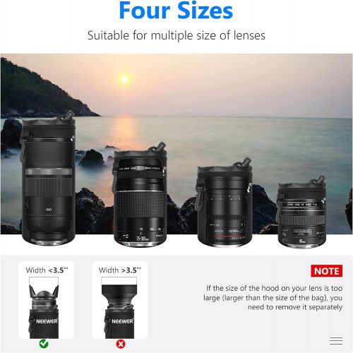 니워 Neewer 4X Lens Case Lens Pouch Bag with Thick Protective Neoprene for DSLR Camera Lens (Fit for Canon, Nikon, Sony, Olympus, Panasonic) Includes: Small, Medium, Large, XL Size