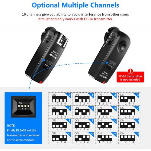 니워 Neewer FC-16 2.4G 16 Channels Wireless Remote Flash Receiver Compatible with Canon Nikon DSLR Cameras and Sony A9II A9 A7RIV A7RIII A7RII A7R A7III A7II A7 A7SII A7S A6600 A6500 Mi