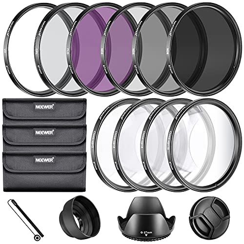 니워 Neewer 67MM Complete Lens Filter Accessory Kit for Lenses with 67MM Filter Size: UV CPL FLD Filter Set + Macro Close Up Set (+1 +2 +4 +10) + ND Filter Set (ND2 ND4 ND8) + Other