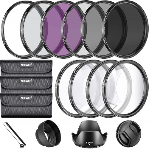 니워 Neewer 67MM Complete Lens Filter Accessory Kit for Lenses with 67MM Filter Size: UV CPL FLD Filter Set + Macro Close Up Set (+1 +2 +4 +10) + ND Filter Set (ND2 ND4 ND8) + Other