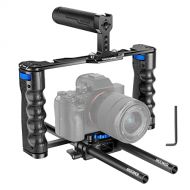 Neewer Aluminum Alloy Camera Cage, Filmmaking Rig with Top Handle, Dual Grips, 15mm Rods, 1/4 3/8 Threads, Compatible with Sony A7S III, Sony A6600, Canon EOS R5 R6 DSLR/Mirrorless