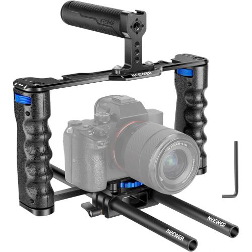 니워 Neewer Aluminum Alloy Camera Cage, Filmmaking Rig with Top Handle, Dual Grips, 15mm Rods, 1/4 3/8 Threads, Compatible with Sony A7S III, Sony A6600, Canon EOS R5 R6 DSLR/Mirrorless