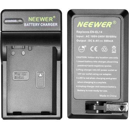 니워 Neewer LED Battery Charger for Nikon EN-EL14 with US Plug EU Plug Adapter Car Charger Adapter, Fit Nikon D3200 D3100 D5200 D5100 D5300 DSLR Coolpix P7800 P7000 P7100 Digital Camera