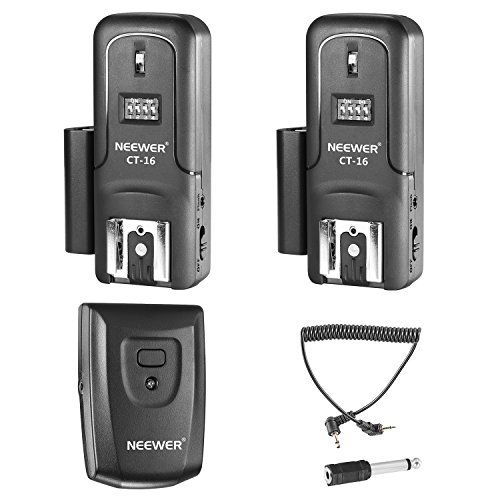 니워 Neewer 16 Channels Wireless Radio Flash Speedlite Studio Trigger Set, Including (1) Transmitter and (2) Receivers, Fit for Canon Nikon Pentax Olympus Panasonic DSLR Cameras (CT-16)