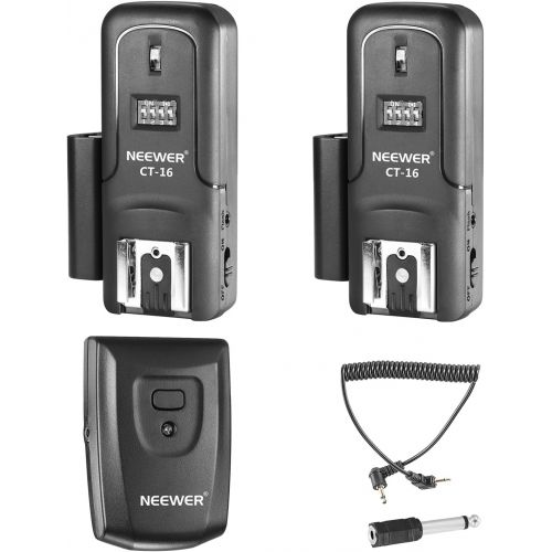 니워 Neewer 16 Channels Wireless Radio Flash Speedlite Studio Trigger Set, Including (1) Transmitter and (2) Receivers, Fit for Canon Nikon Pentax Olympus Panasonic DSLR Cameras (CT-16)