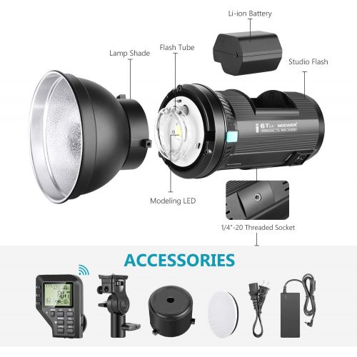 니워 Neewer i6T EX 600W 2.4G TTL Studio Strobe 1/8000 HSS Flash Monolight Compatible with Nikon, Wireless Trigger/Modeling Lamp/Recycle in 0.2-1 Sec/Lithium Battery(400 Full Power Flash