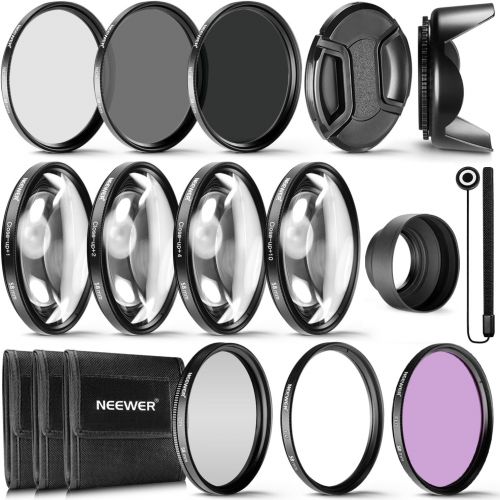 니워 Neewer 58MM Complete Lens Filter Accessory Kit for Lenses with 58MM Filter Size: UV CPL FLD Filter Set + Macro Close Up Set (+1 +2 +4 +10) + ND Filter Set (ND2 ND4 ND8) + Other