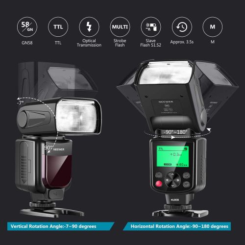 니워 Neewer 750II TTL Flash Kit for Nikon D7200 D7100 D7000 D5500 D5300 D5200 D5100 D5000 D3300 D3200 D3100 D3000 D700 D600 D500 D90 D80 D70 D60 D50 Cameras with Wireless Trigger，Color