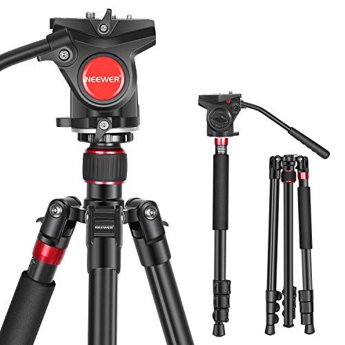 니워 Neewer 2-in-1 Aluminum Alloy Camera Tripod Monopod 71.2/181 cm with 1/4 and 3/8 inch Screws Fluid Drag Pan Head and Carry Bag for Nikon Canon DSLR Cameras Video Camcorders Load up