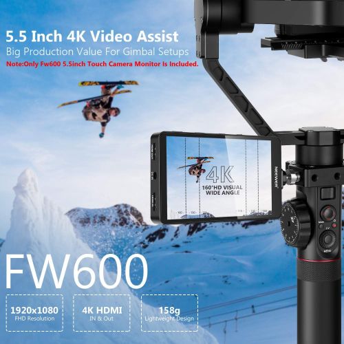 니워 Neewer FW600 5.5-Inch Touch Screen Camera Field Monitor Full HD 1920x1080, 4K HDMI DC in/Output RGB Waveform/Vector Scope/3D-LUT，Video Peaking Focus Assist with Tilt Arm for DSLR C