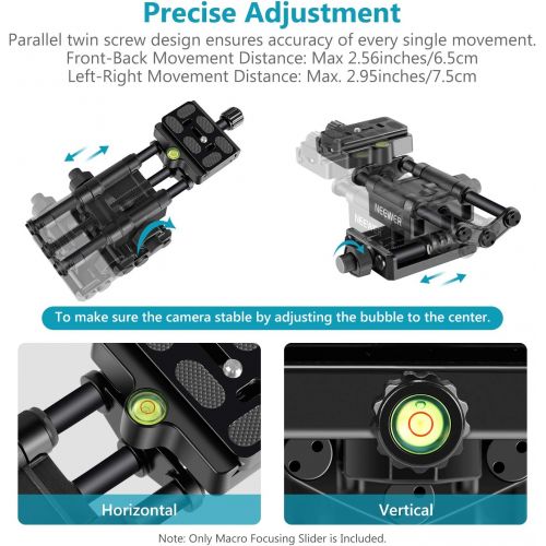 니워 Neewer Pro 4-Way Macro Focusing Focus Rail Slider with 1/4-Inch Quick Shoe Plate Compatible with Canon Nikon Pentax Olympus Sony and Other DSLR Cameras and Camcordes Great for Clos