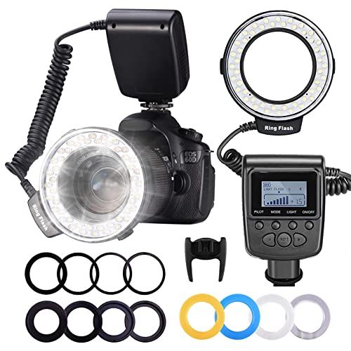 니워 Neewer 48 Macro LED Ring Flash Bundle with LCD Display Power Control, Adapter Rings and Flash Diffusers for Canon 650D,600D,550D,70D,60D,5D Nikon D5000,D3000,D5100,D3100,D7000,D710