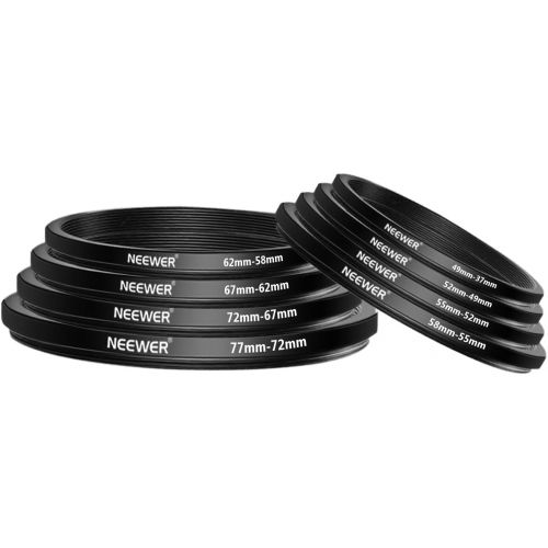 니워 Neewer 18 Pieces Metal Camera Lens Filter Ring Adapter Kit - 9 Pieces Step Up Ring Setand 9 Pieces Step Down Ring Set for Canon Nikon Sony Olympus DSLR Camera, Black