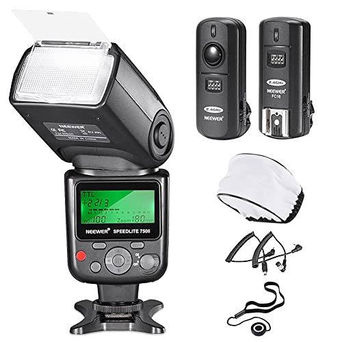 니워 Neewer 750II TTL Flash Kit for Nikon D7200 D7100 D7000 D5500 D5300 D5200 D5100 D5000 D3300 D3200 D3100 D3000 D700 D600 D500 D90 D80 D70 D60 D50 Cameras with Wireless Trigger Diffus