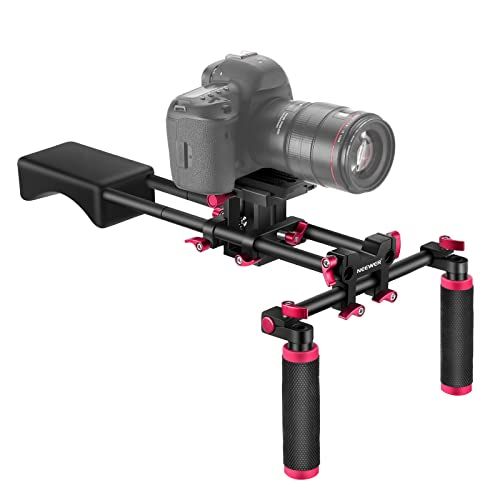 니워 Neewer Camera Shoulder Rig, Video Film Making System Kit for DSLR Camera and Camcorder with Soft Rubber Shoulder Pad and Dual Hand Grips, Compatible with Canon/Nikon/Sony, etc (Red