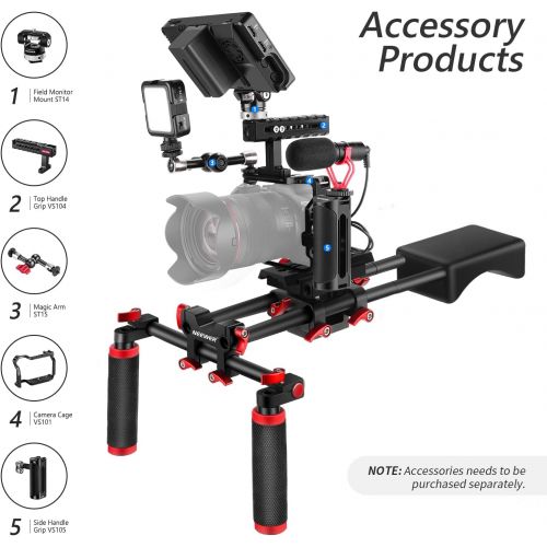 니워 Neewer Camera Shoulder Rig, Video Film Making System Kit for DSLR Camera and Camcorder with Soft Rubber Shoulder Pad and Dual Hand Grips, Compatible with Canon/Nikon/Sony, etc (Red