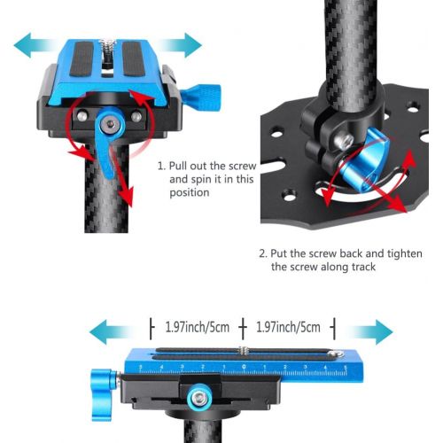 니워 Neewer Carbon Fiber 24/60cm Handheld Stabilizer with Quick Release Plate 1/4 and 3/8 Screw for DSLR and Video Cameras up to 6.6lbs/3kg