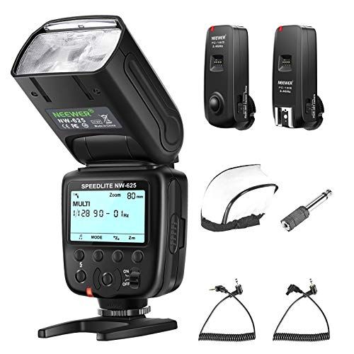 니워 Neewer NW625 GN54 Speedlite Flash Kit Compatible with Canon Nikon Olympus Pentax DSLRs & Sony Mirrorless Cameras with Mi Hot Shoe, FC-16 2.4GHz Flash Trigger Set and Diffuser Inclu