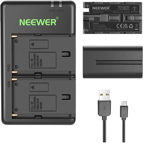 니워 Neewer NP-F550 Battery Charger Set,Compatible with Sony NP F970,F750,F960,F530,F570,CCD-SC55,TR516,TR716 and Neewer Led Light,Monitor,Motorized Slider(2-Pack Replacement Battery, D