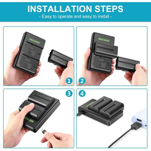 니워 Neewer NP-F550 Battery Charger Set,Compatible with Sony NP F970,F750,F960,F530,F570,CCD-SC55,TR516,TR716 and Neewer Led Light,Monitor,Motorized Slider(2-Pack Replacement Battery, D