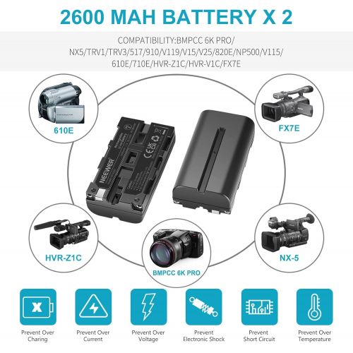 니워 Neewer NP-F550 Battery Charger Set,Compatible with Sony NP F970,F750,F960,F530,F570,CCD-SC55,TR516,TR716 and Neewer Led Light,Monitor,Motorized Slider(2-Pack Replacement Battery, D