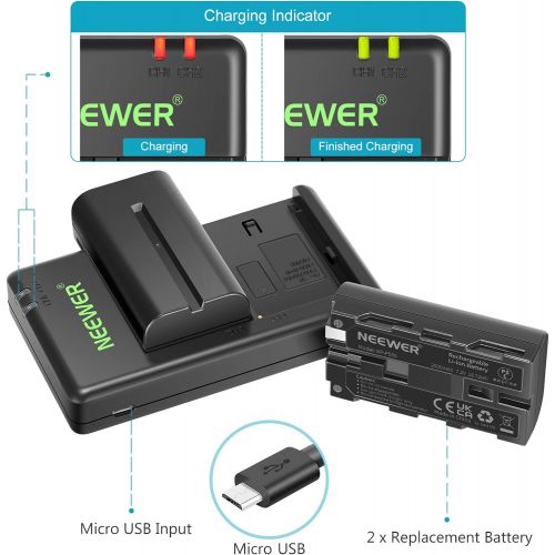 니워 Neewer NP-F550 Battery Charger Set,Compatible with Sony NP F970,F750,F960,F530,F570,CCD-SC55,TR516,TR716 and Neewer Led Light,Monitor,Motorized Slider(2-Pack Replacement Battery, D
