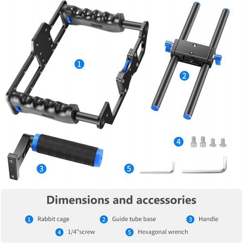 니워 Neewer Aluminum Alloy Camera Video Cage Film Movie Making Kit, with Top Handle, Dual Hand Grip, Two 15mm Rods, Compatible with Canon, Sony, Fujifilm, and Nikon DSLR Camera and Camc