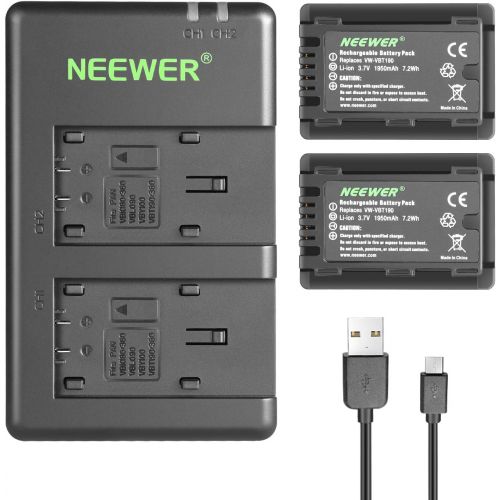 니워 Neewer VW-VBT190 Battery (2-Pack/1950mAh) and Dual USB Charger Kit Compatible with Panasonic HC-V110 V130 V160 V180 HC-V201 V210 V250 HC-V380 HC-V510 V520 V550 HC-V710 V720 V750 V7