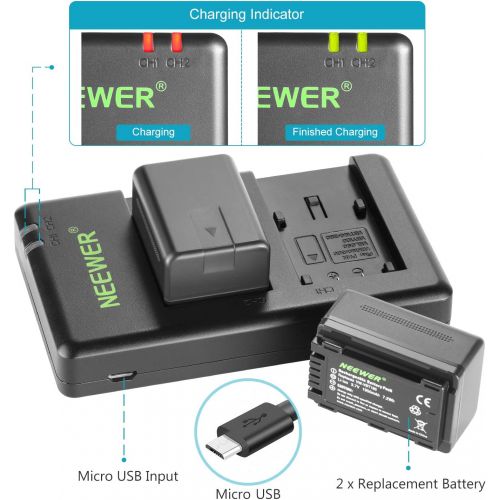 니워 Neewer VW-VBT190 Battery (2-Pack/1950mAh) and Dual USB Charger Kit Compatible with Panasonic HC-V110 V130 V160 V180 HC-V201 V210 V250 HC-V380 HC-V510 V520 V550 HC-V710 V720 V750 V7