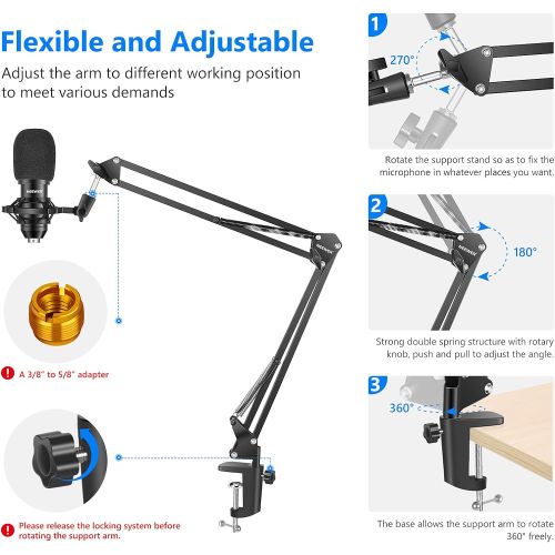 니워 Neewer USB Microphone Kit, Plug & Play 192kHz/24-Bit Supercardioid Condenser Mic with Boom Arm and Shock Mount for YouTube Vlogging, Gaming, Podcasting, and Zoom Calls, NW-8000-USB