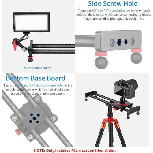 니워 Neewer Camera Slider Carbon Fiber Dolly Rail, 16/40cm with 4 Bearings, Compatible with 13 13 Pro 13 Pro Max 13 Mini & Android Cell Phones and Mirrorless Cameras, Load up to 2.2lbs/