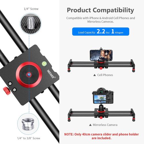 니워 Neewer Camera Slider Carbon Fiber Dolly Rail, 16/40cm with 4 Bearings, Compatible with 13 13 Pro 13 Pro Max 13 Mini & Android Cell Phones and Mirrorless Cameras, Load up to 2.2lbs/