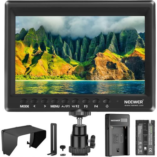 니워 Neewer F100 7 Inch Camera Field Monitor HD Video Assist Slim IPS 1280x800 4K HDMI Input 1080p with 2600mAh Li-ion Battery/USB Charger for DSLR Cameras, Handheld Stabilizer, Film Vi