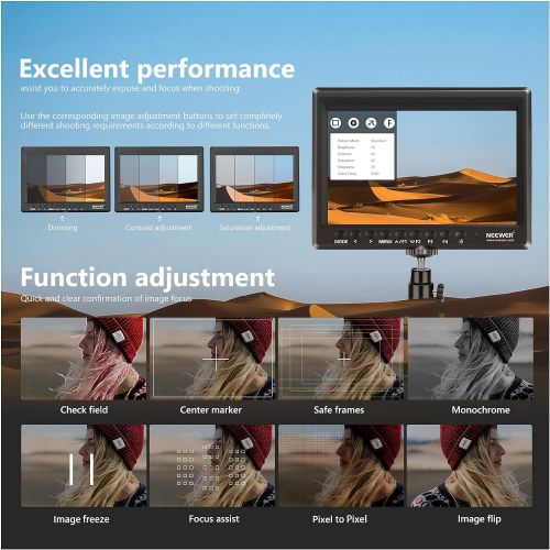 니워 Neewer F100 7inch Camera Field Monitor HD Video Assist IPS 1280x800 4K HDMI Input 1080p with Sunshade and Ball Head for DSLR Cameras, Handheld Stabilizer, Film Video Making Rig (Ba