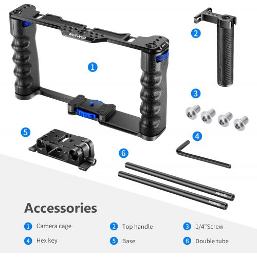 니워 Neewer Aluminum Alloy Film Movie Making Camera Video Cage for DSLR Cameras Such as Canon 5D mark II III 700D 650D 600D;Nikon D7200 D7100 D7000 D5200 D5100 D5000 Pentax Sony A7,A7II