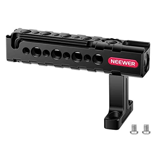 니워 Neewer Top Handle, Adjustable Camera Handgrip with Arri Locating Point, 1/4” & 3/8” Screw Holes, and Cold Shoes for LED Light/Microphone, Compatible with SmallRig Camera Cage - VS1