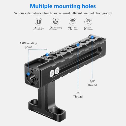 니워 Neewer Top Handle, Adjustable Camera Handgrip with Arri Locating Point, 1/4” & 3/8” Screw Holes, and Cold Shoes for LED Light/Microphone, Compatible with SmallRig Camera Cage - VS1