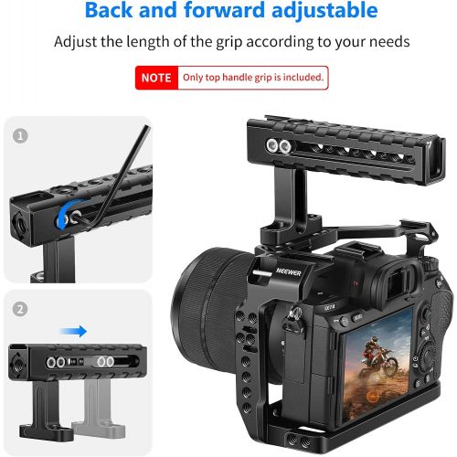 니워 Neewer Top Handle, Adjustable Camera Handgrip with Arri Locating Point, 1/4” & 3/8” Screw Holes, and Cold Shoes for LED Light/Microphone, Compatible with SmallRig Camera Cage - VS1