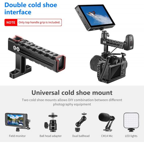 니워 Neewer Top Handle, Adjustable Camera Handgrip with Arri Locating Point, 1/4” & 3/8” Screw Holes, and Cold Shoes for LED Light/Microphone, Compatible with SmallRig Camera Cage - VS1