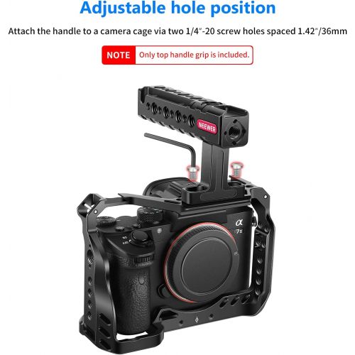 니워 Neewer Top Handle, Adjustable Camera Handgrip with Arri Locating Point, 1/4” & 3/8” Screw Holes, and Cold Shoes for LED Light/Microphone, Compatible with SmallRig Camera Cage - VS1