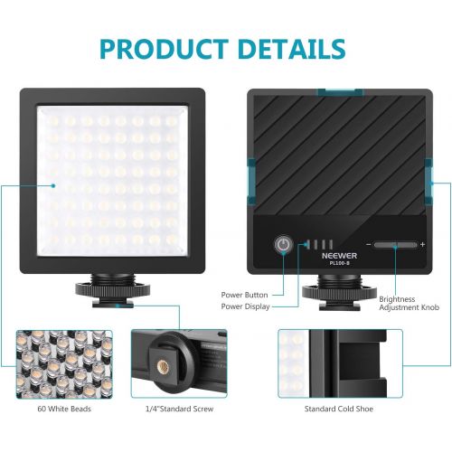 니워 Neewer 3-Way Expandable 64 LED Light Panel USB-Powered Dimmable On-Camera Video Light with Built-in Li-ion Battery and 3 Expansion Joint Interface 5000K for Canon Nikon Sony Olympu