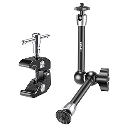 니워 Neewer Super Clamp with 1/4 and 3/8 Thread and 9.8in/25cm Adjustable Magic Arm with Both 1/4-inch Thread Screw for Flash, LED Light, Microphone, Monitor, Load up to 4.4lb/2kg ? ST2