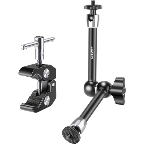 니워 Neewer Super Clamp with 1/4 and 3/8 Thread and 9.8in/25cm Adjustable Magic Arm with Both 1/4-inch Thread Screw for Flash, LED Light, Microphone, Monitor, Load up to 4.4lb/2kg ? ST2