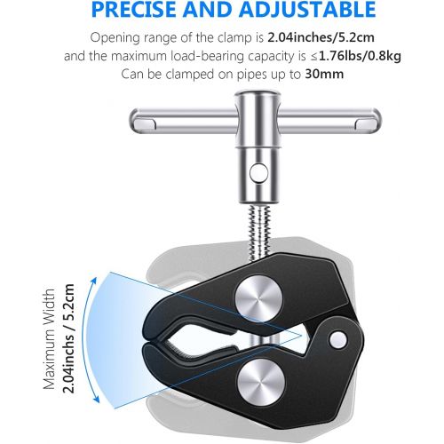 니워 Neewer Super Clamp with 1/4 and 3/8 Thread and 9.8in/25cm Adjustable Magic Arm with Both 1/4-inch Thread Screw for Flash, LED Light, Microphone, Monitor, Load up to 4.4lb/2kg ? ST2