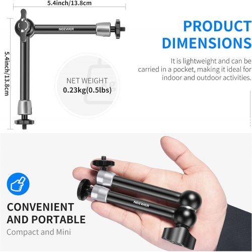 니워 Neewer Super Clamp with 1/4 and 3/8 Thread and 9.8in/25cm Adjustable Magic Arm with Both 1/4-inch Thread Screw for Flash, LED Light, Microphone, Monitor, Load up to 4.4lb/2kg ? ST2