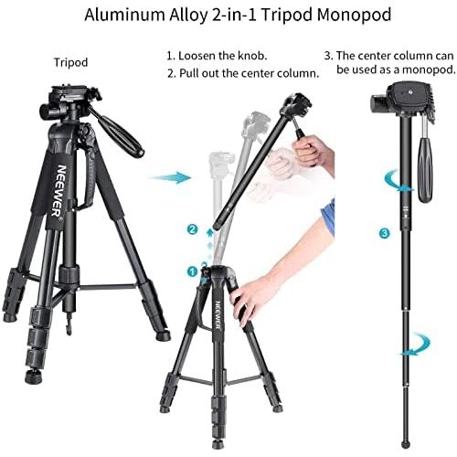 니워 Neewer Portable Aluminum Alloy Camera 2-in-1 Tripod Monopod Max. 70/177 cm with 3-Way Swivel Pan Head and Carrying Bag for DSLR,DV Video Camcorder