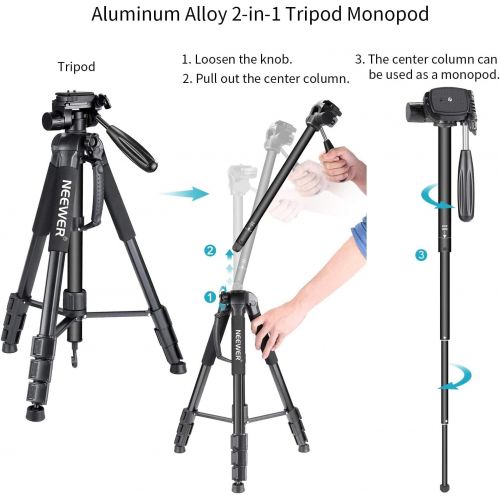 니워 Neewer Portable Aluminum Alloy Camera 2-in-1 Tripod Monopod Max. 70/177 cm with 3-Way Swivel Pan Head and Carrying Bag for DSLR,DV Video Camcorder
