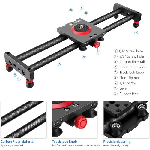 니워 Neewer Camera Slider Carbon Fiber Dolly Rail, 16/40cm with 4 Bearings, Compatible with 13 13 Pro 13 Pro Max 13 Mini & Android Cell Phones and Mirrorless Cameras, Load up to 2.2lbs/