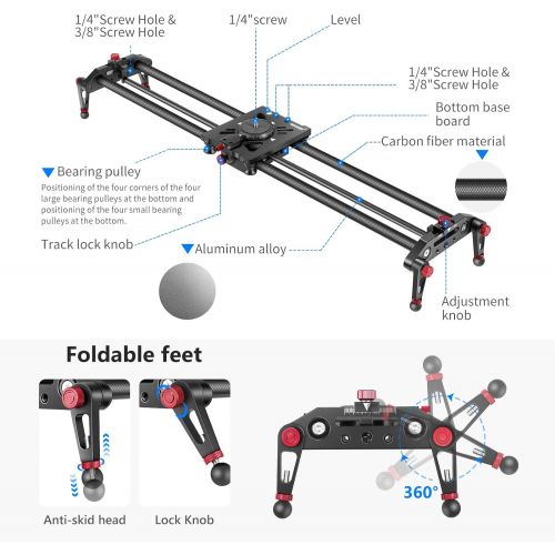 니워 Neewer Camera Slider, 31.5 inches/80 centimeters Carbon Fiber Track Rail Slider Video Stabilizer, Parallax and Panoramic Slide, Angle Follow Focus, for Smartphone DSLR Cameras, Loa